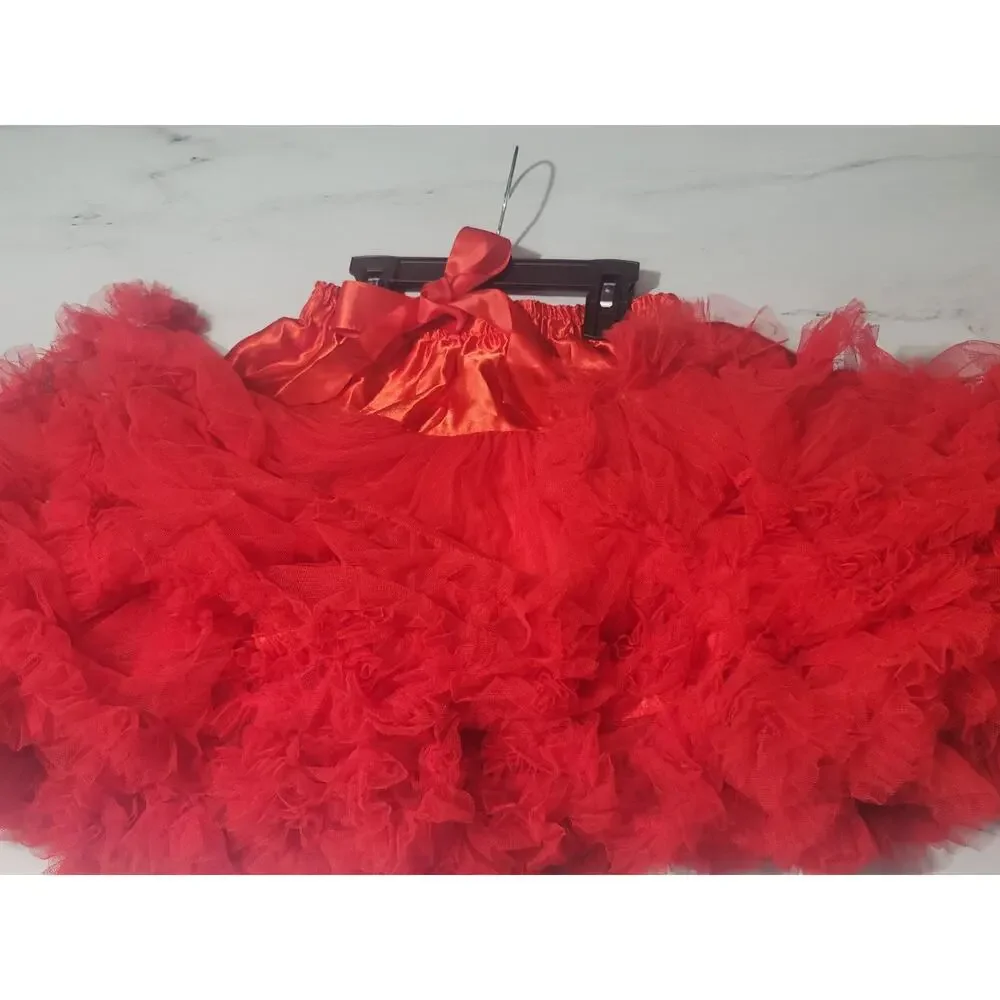 Girls Bright Red Tulle Tutu Skirt Layered Dance Ballet Christmas Costume Party S